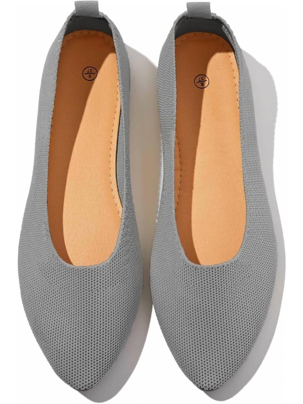 Women's Grey Mesh Comfortable Insole Solid Pointed Toe Ballet Casual Flat Shoes
